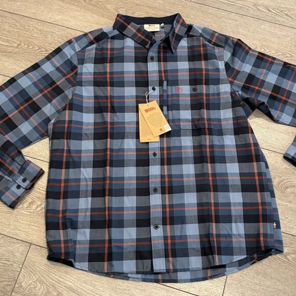 Fjallraven Fjallglim Flannel Shirt Mens XL Blue Plaid Long Sleeve Button Down - Picture 2 of 9